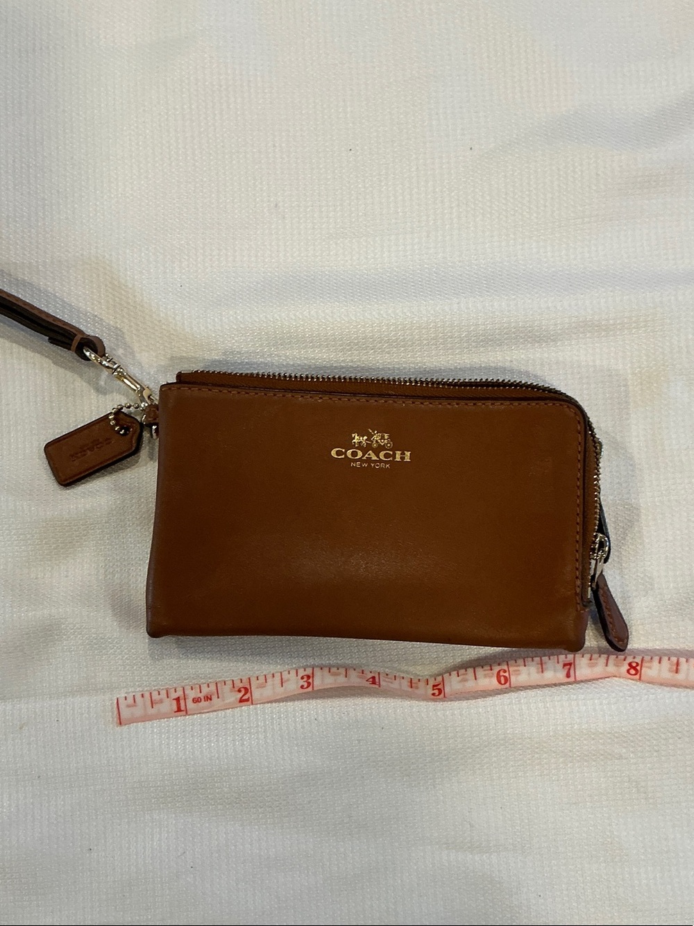 Coach Brown Leather Zip Wristlet Wallet with Gold . Classic